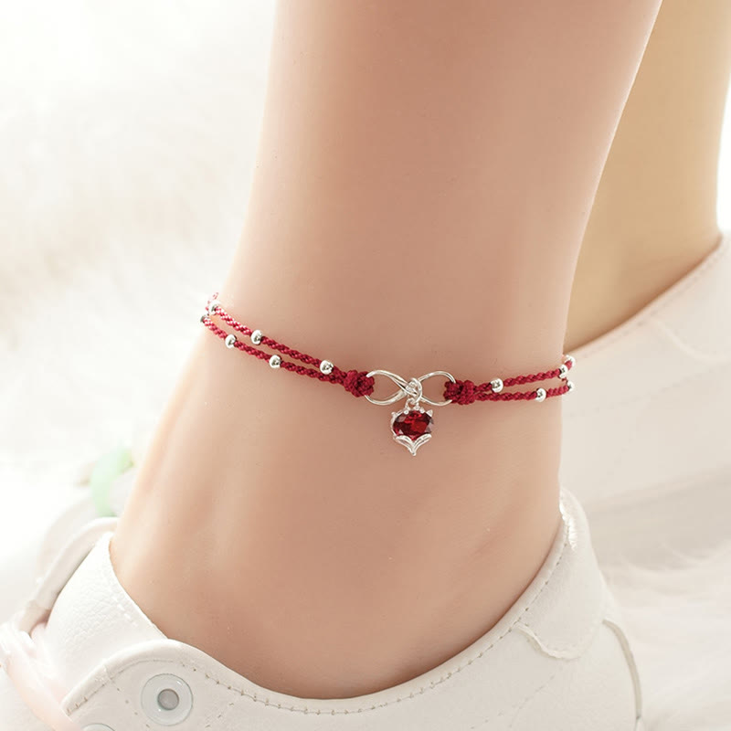Wear FengShui Love Heart Infinity Symbol Braided String Anklet
