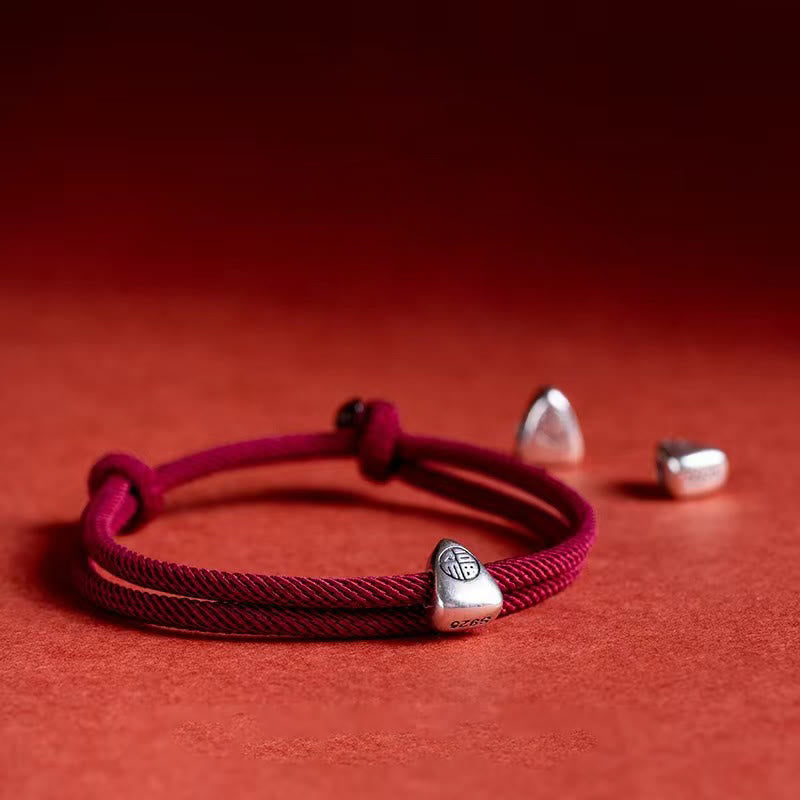 Wear FengShui 925 Sterling Silver Fu Character Blessing Handmade Braided Bracelet