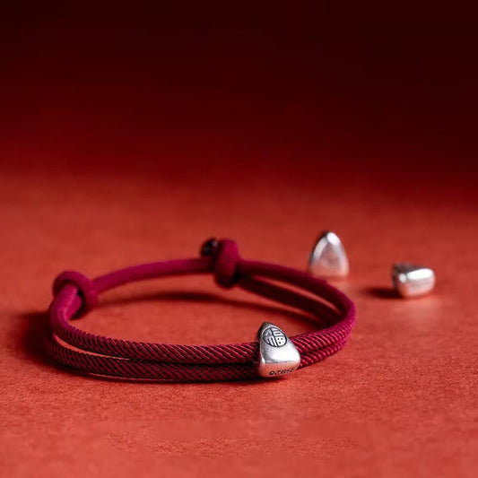 Wear FengShui 925 Sterling Silver Fu Character Blessing Handmade Braided Bracelet