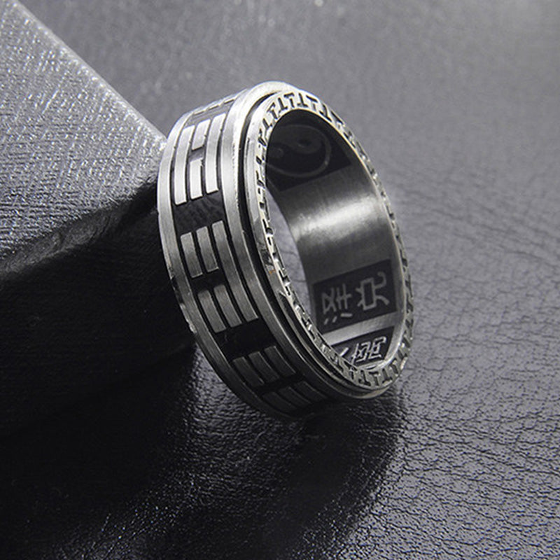 Wear FengShui Bagua Yin Yang Titanium Steel Balance Rotatable Ring