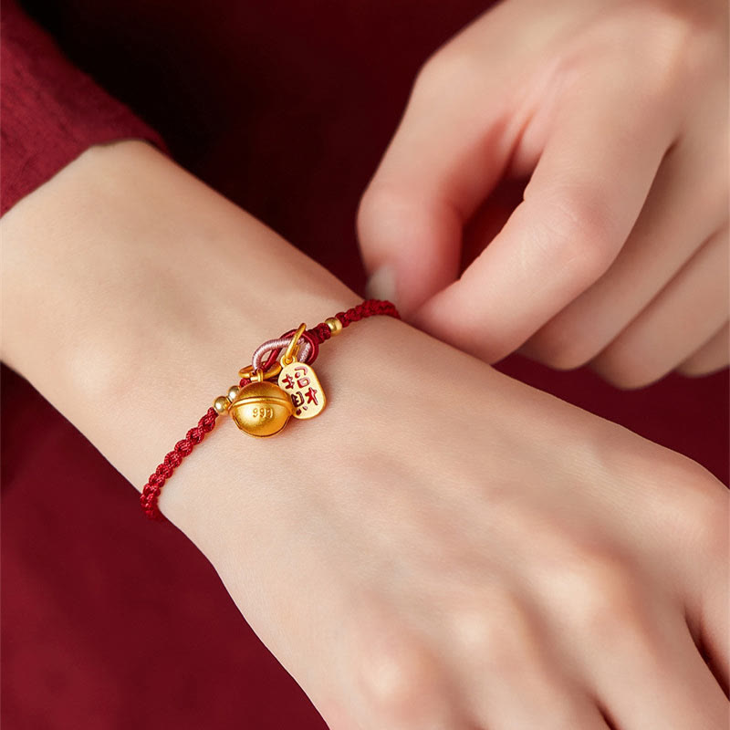 Wear FengShui Handmade Fu Character Charm Luck Happiness Bell Red Rope Bracelet