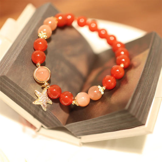 Wear FengShui Sun Stone Peach Moonstone Red Agate Crystal Star Wealth Bracelet