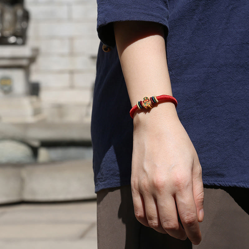 Wear FengShui Handmade 925 Sterling Silver Year of the Dragon Cute Chinese Zodiac Luck Braided Red Bracelet