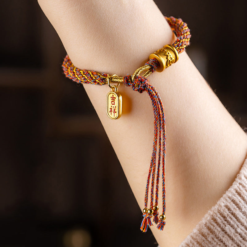Wear FengShui Handmade Multicolored Tibetan Om Mani Padme Hum Ruyi Auspicious Charm Braided Bracelet