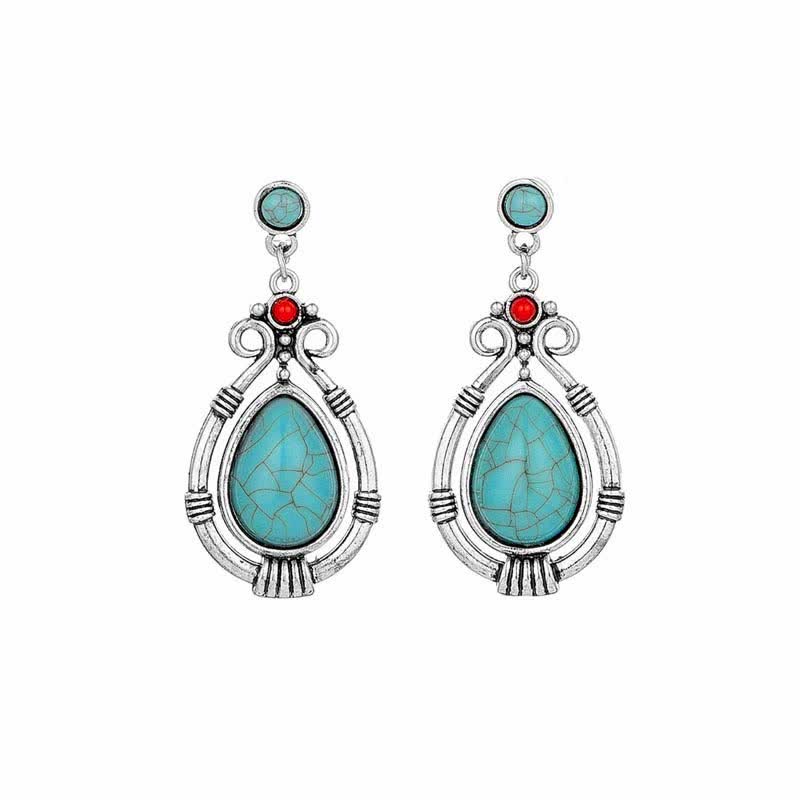 Wear FengShui Tibet Vintage Turquoise Waterdrop Strength Drop Dangle Earrings Clips