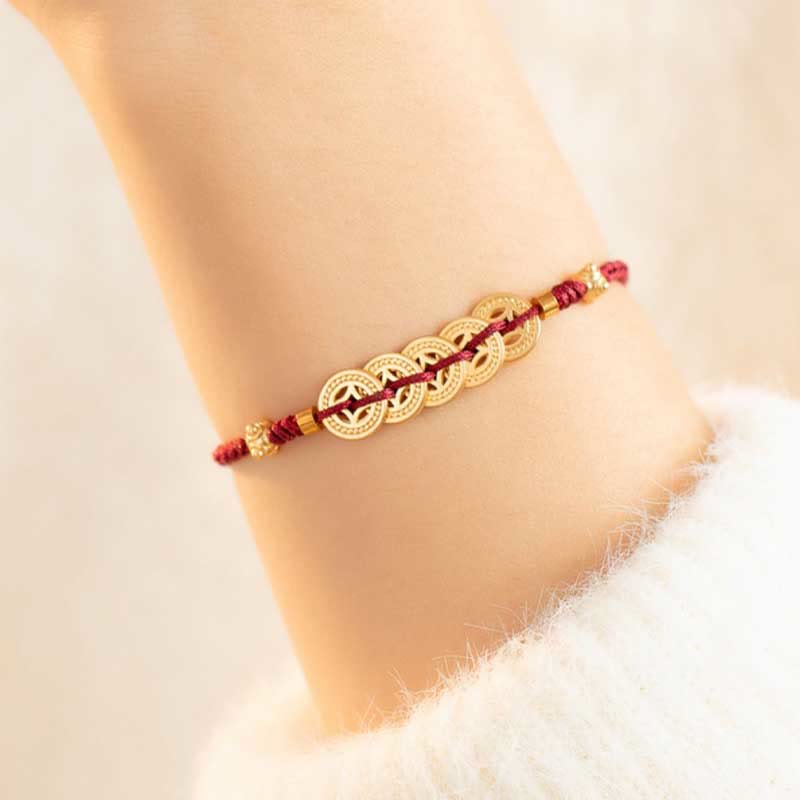 Wear FengShui Copper Coin Fortune Tree Luck Strength Braided Bracelet