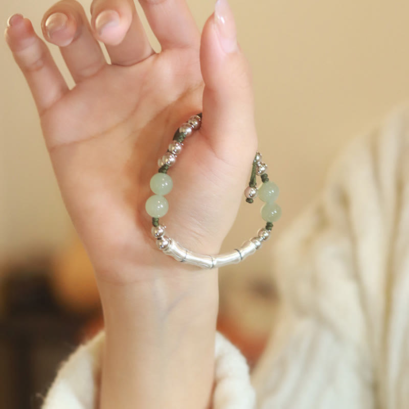 Wear FengShui 925 Sterling Silver Natural Jade Fu Character Bamboo Abundance Bracelet