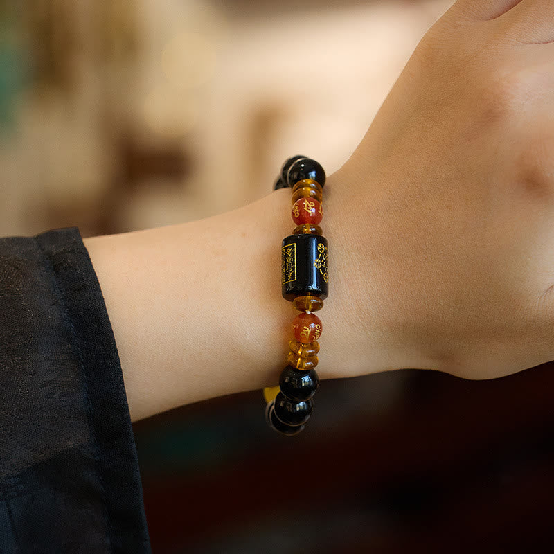 Wear FengShui Five Elements Black Onyx Red Agate Wisdom Wealth Bracelet