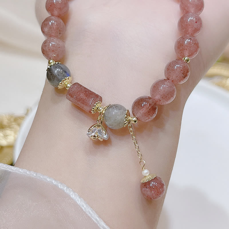 Wear FengShui Natural Strawberry Quartz Moonstone Love Bracelet