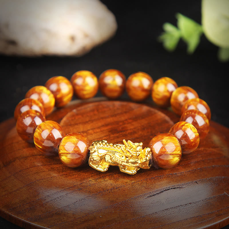 Wear FengShui Lucky Golden Tiger Eye Abundant Pixiu Bracelet