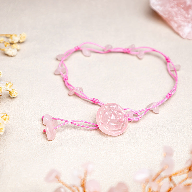 Wear FengShui Amethyst Pink Crystal Green Aventurine Rose Inner Peace Healing Anklet