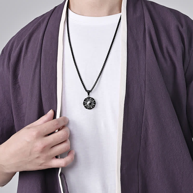 Wear FengShui Bagua Yin Yang Titanium Steel Balance Necklace Pendant