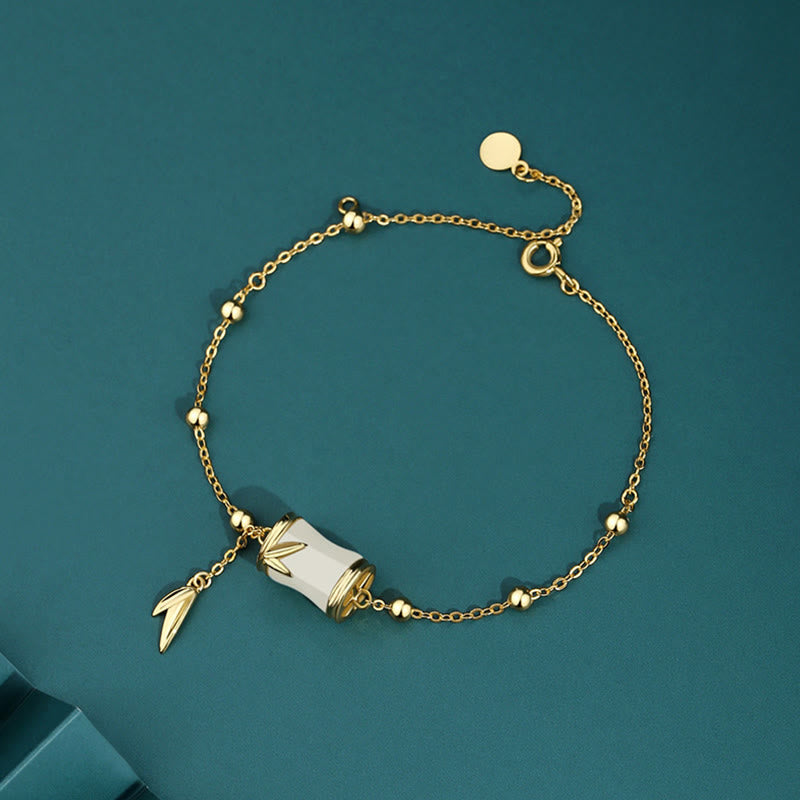 Wear FengShui 925 Sterling Silver 22K Gold Hetian White Jade Bamboo Leaf Luck Necklace Pendant Bracelet