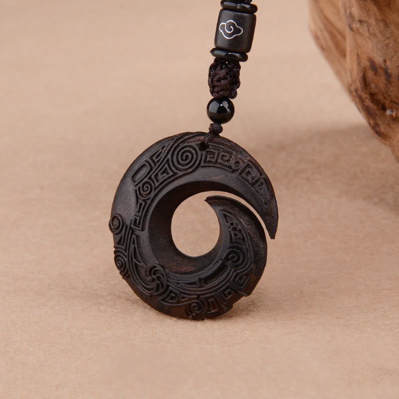 Wear FengShui Small Leaf Red Sandalwood Ebony Wood One's Luck Improves Design Patern Protection Necklace Pendant