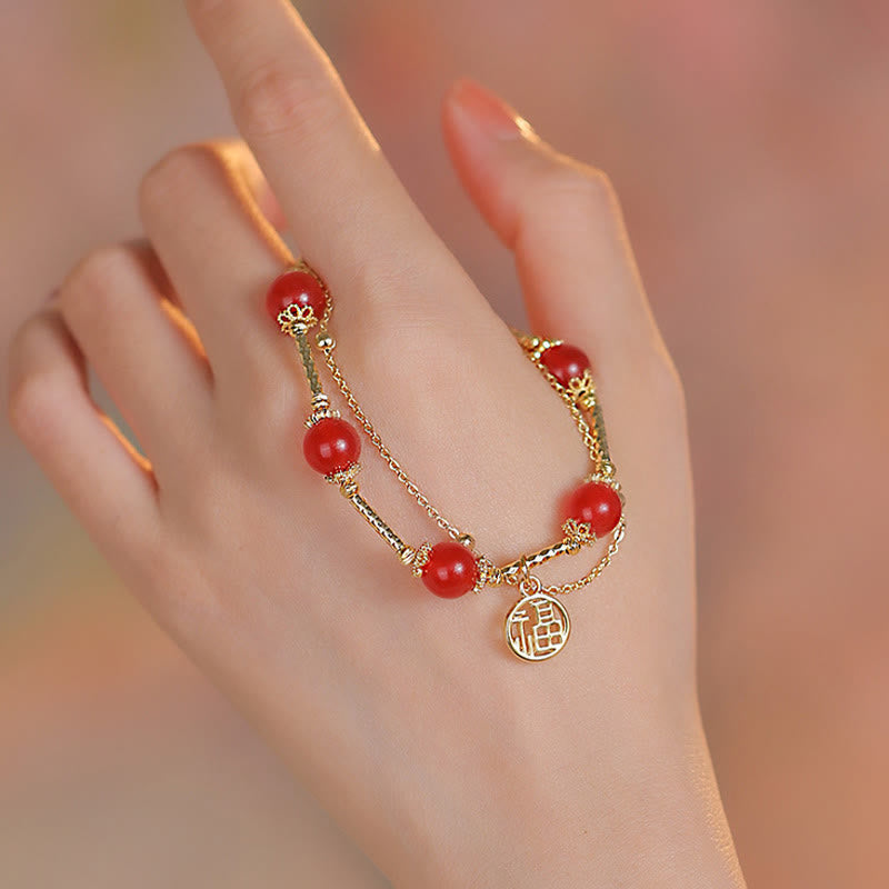 Wear FengShui Red Agate Fu Character Charm Self-acceptance Bracelet