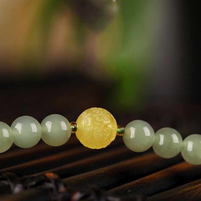 Wear FengShui Jade Red Agate Amber Laughing Buddha Prosperity Bracelet