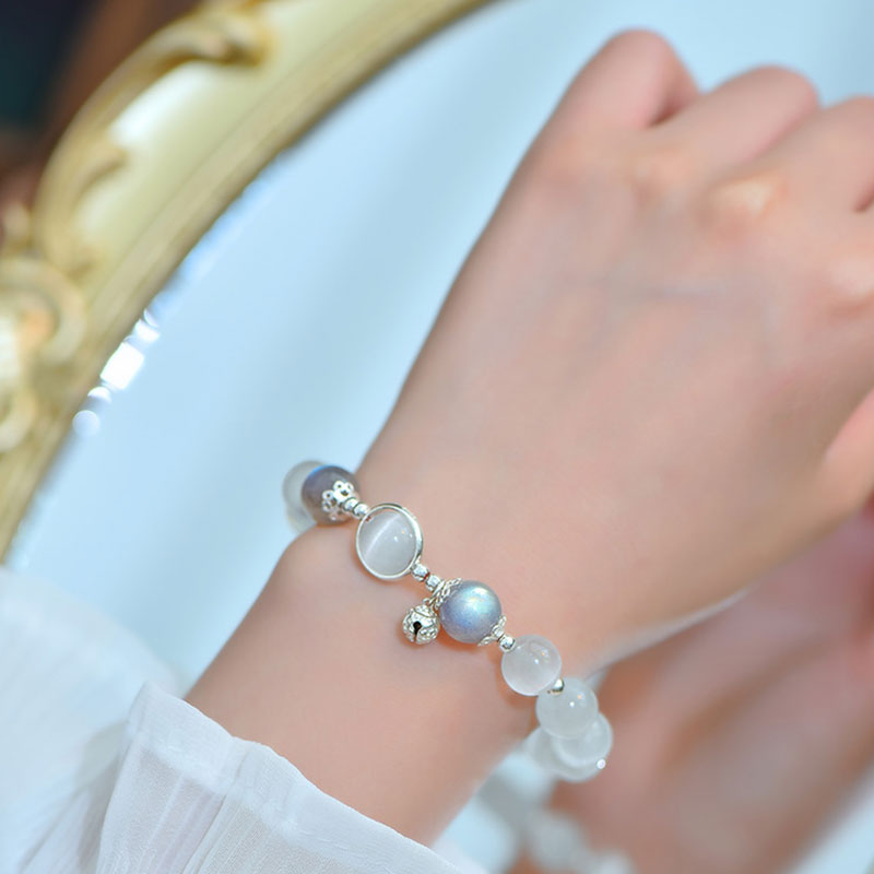 Wear FengShui 925 Sterling Silver Cat Eye Moonstone Love Support Bracelet