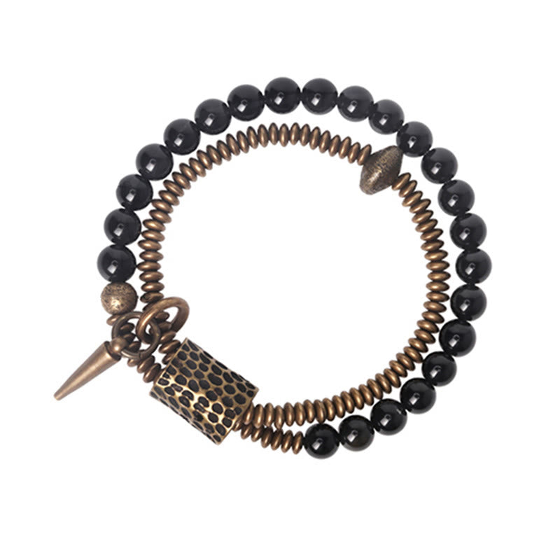 Wear FengShui Rainbow Obsidian Copper Inner Peace Healing Double Layer Bracelet