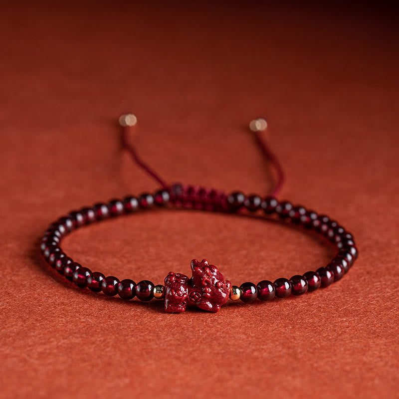 Wear FengShui Garnet Cinnabar PiXiu Blessing Calm String Bracelet