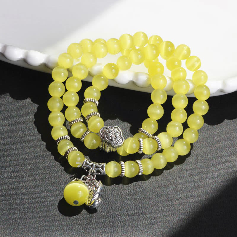 Wear FengShui Cat Eye PiXiu Support Triple Wrap Bracelet