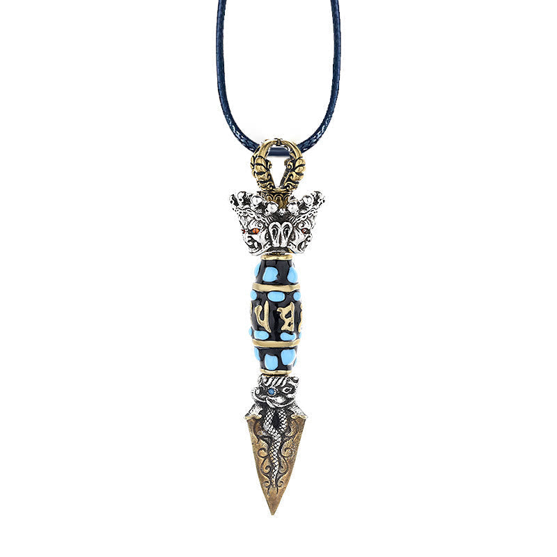 Wear FengShui Tibet Om Mani Padme Hum Dzi Bead Dorje Vajra Pattern Wealth Rotatable Necklace Pendant