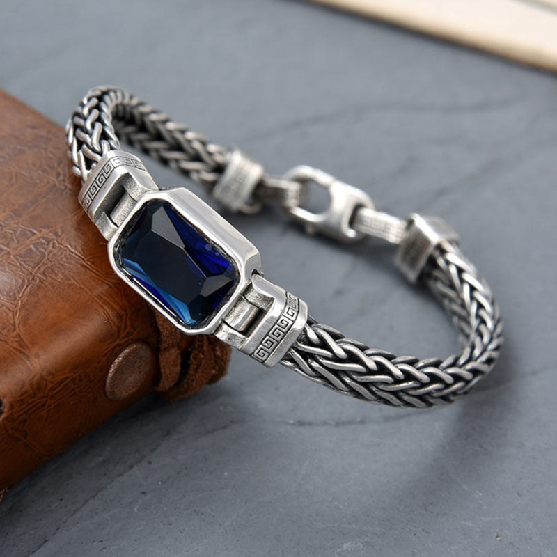 Wear FengShui Retro Blue Acrylic Dragon Keel Braided Design Healing Wealth Buckle Bracelet