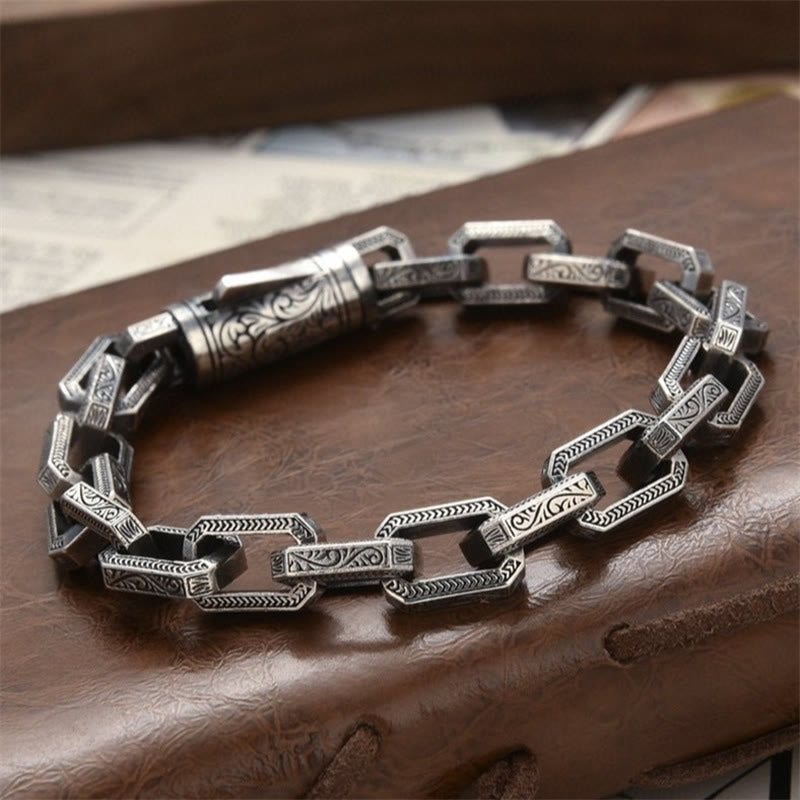 Wear FengShui Vintage Tang Dynasty Flower Design Engraved Luck Energy Bracelet