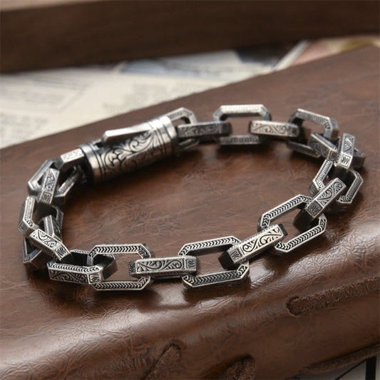 Wear FengShui Vintage Tang Dynasty Flower Design Engraved Luck Energy Bracelet