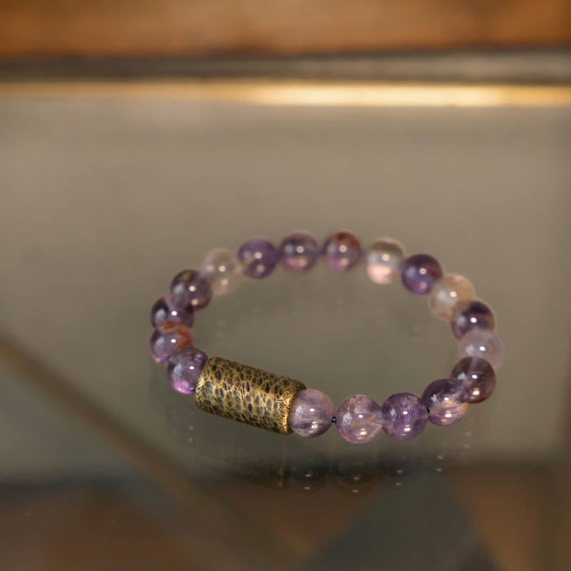 Wear FengShui White Crystal Red Hematoid Quartz Gold Rutilated Quartz Purple Phantom Protection Bracelet