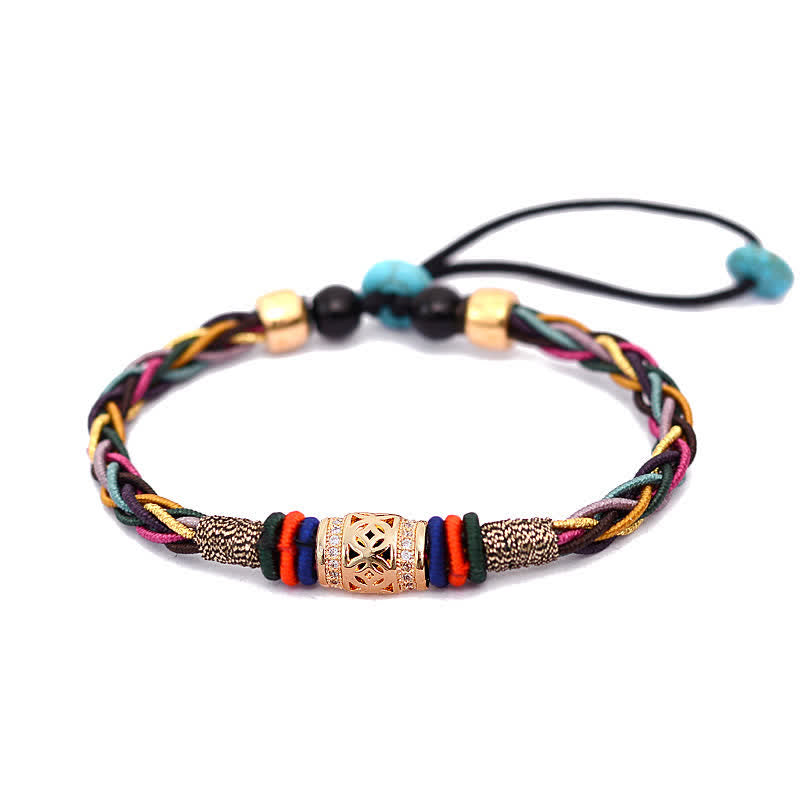 Wear FengShui Tibetan Handmade Eight Thread Knot Copper Coin Luck Weave String Bracelet