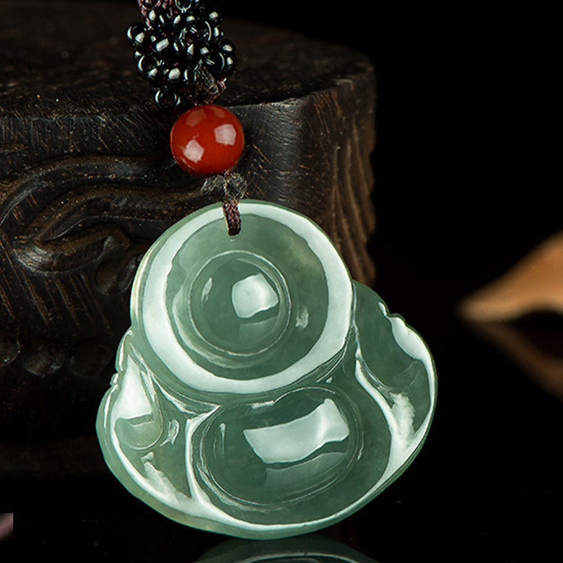 Wear FengShui Laughing Buddha Jade Abundance String Necklace Pendant