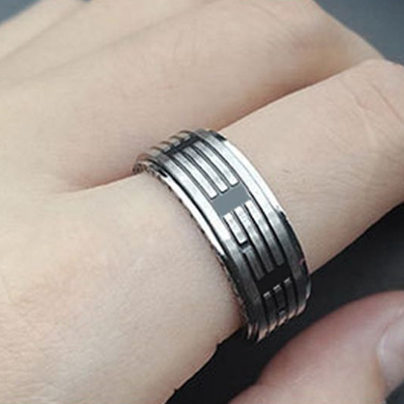 Wear FengShui Bagua Yin Yang Titanium Steel Balance Rotatable Ring