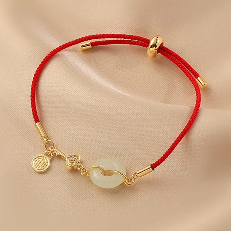 Wear FengShui "Wishing You Peace and Protection" Jade Red Rope Bracelet Includes Gift Message Card