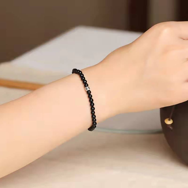 Wear FengShui Natural Black Obsidian Smoky Quartz Purification Strength Bracelet
