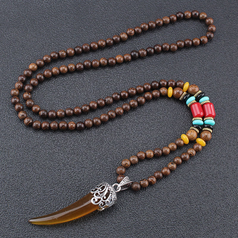 Wear FengShui Wenge Wood Turquoise Stone Horn Style Protection Meditation Necklace Pendant
