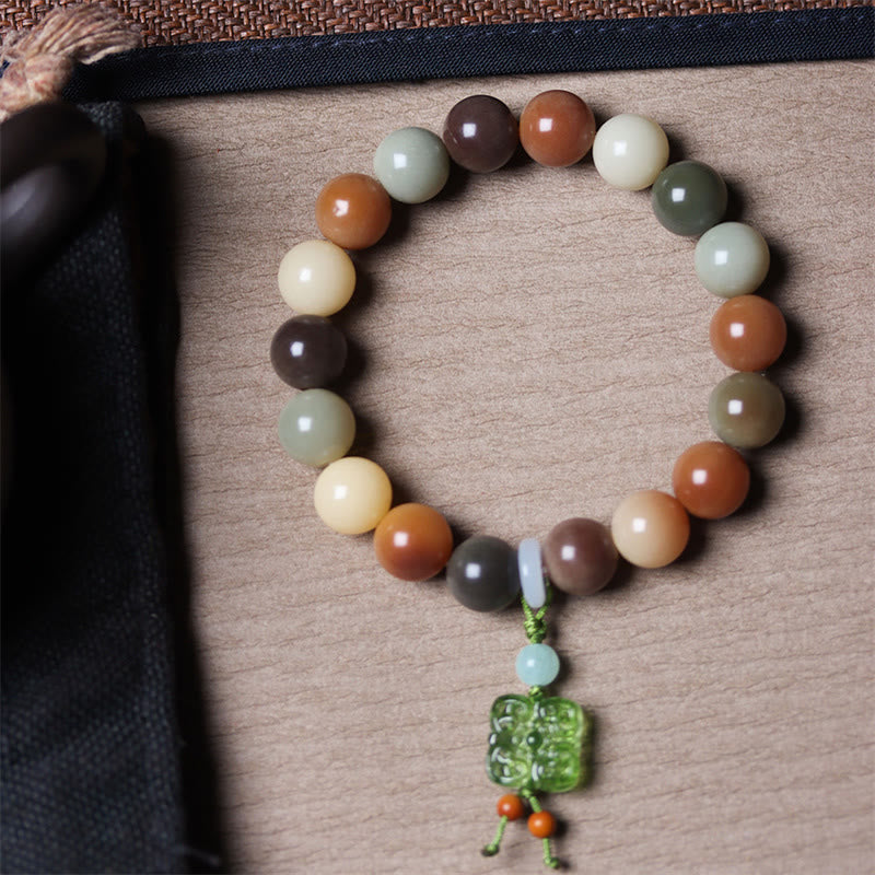Wear FengShui Natural Multicolored Gradient Bodhi Seed Liuli Glass Charm Peace Bracelet