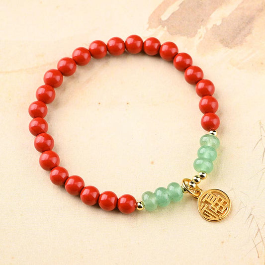 Wear FengShui Tibetan Cinnabar Green Aventurine Luck Bracelet Necklace