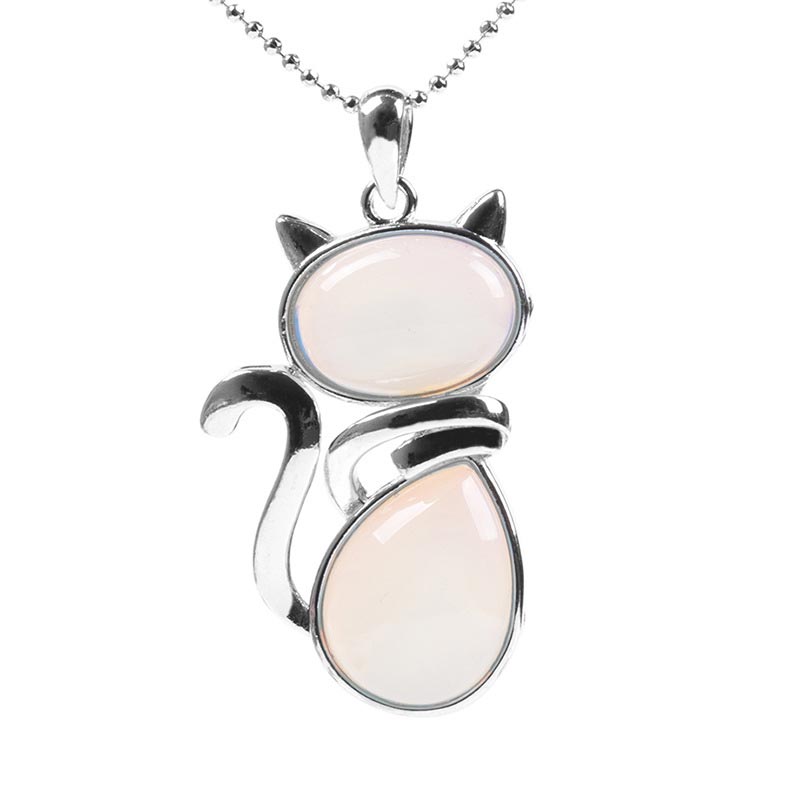 Wear FengShui Cat Pattern Natural Crystal Protection Necklace Pendant
