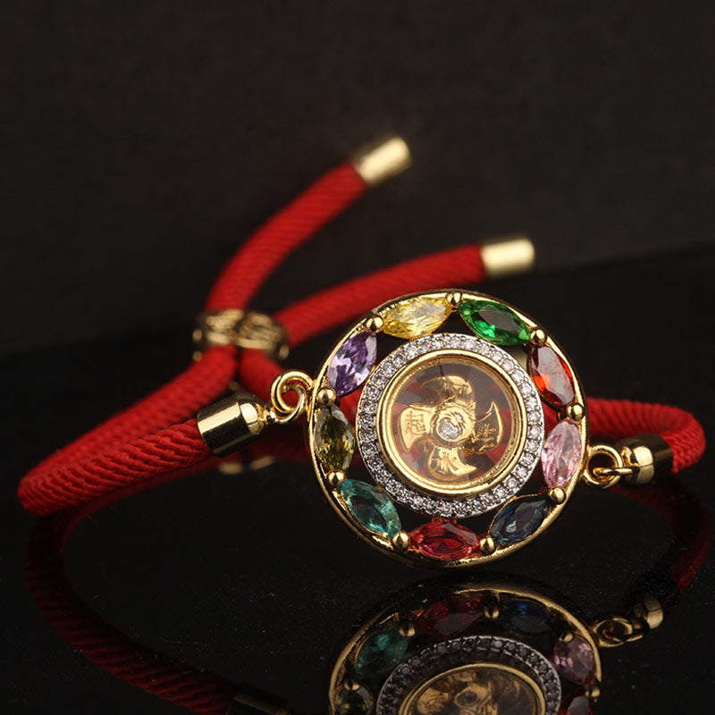 Wear FengShui Colorful Zircon Copper Wealth Luck Rotation Bracelet Necklace Pendant
