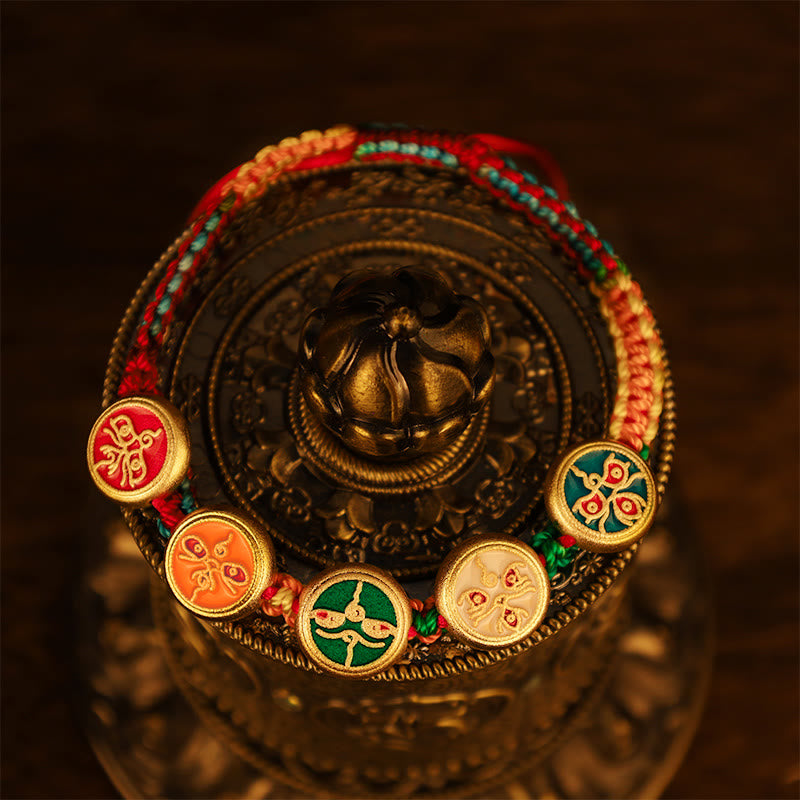 Wear FengShui Tibetan Five God Of Wealth Colorful Rope Braided Luck Bracelet