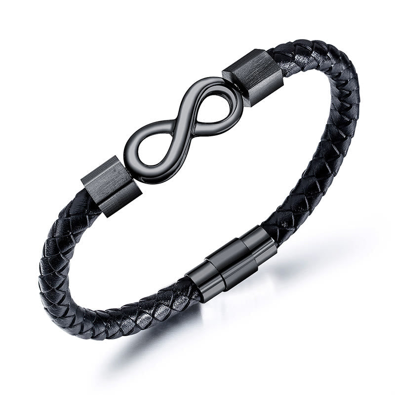 Wear FengShui Endless Knot Titanium Steel Infinity Leather Weave Balance Bracelet