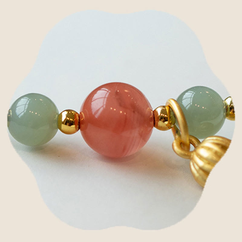 Wear FengShui Red Agate Jade Lotus Confidence Calm String Bracelet