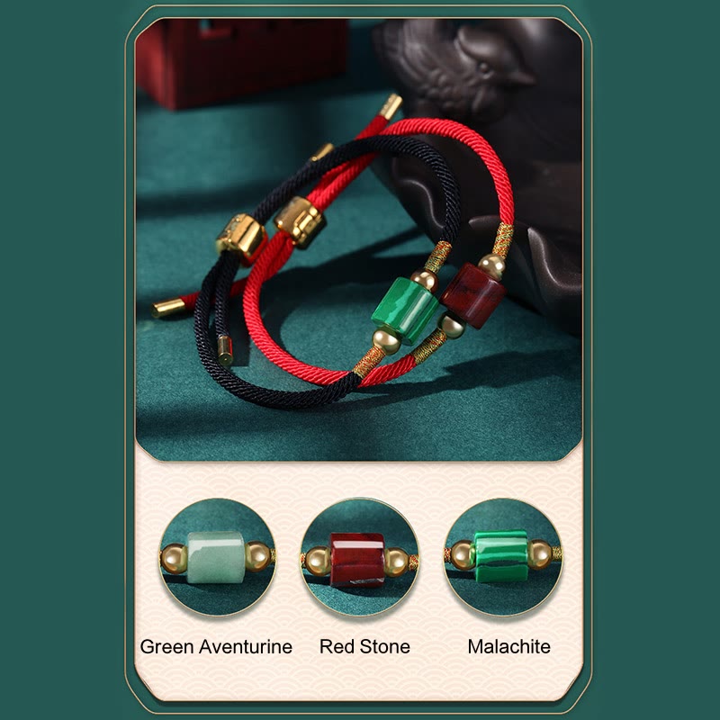 Wear FengShui Tibet Handmade Green Aventurine Red Stone Malachite Luck Protection Braided Rope Bracelet