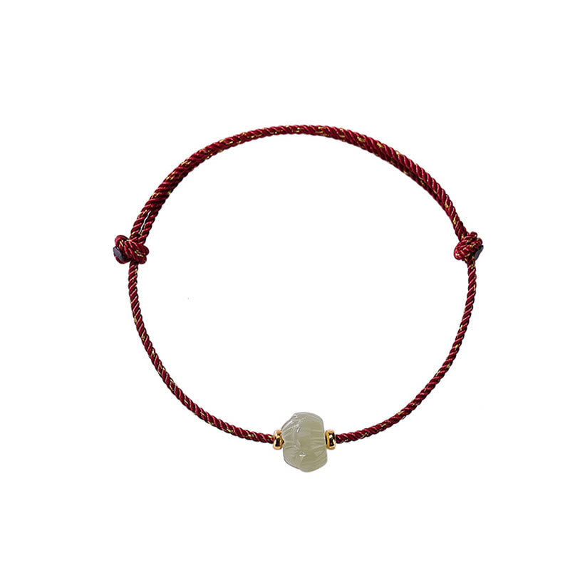 Wear FengShui 925 Sterling Silver Plated Gold Hetian Jade Lotus Luck Red String Bracelet