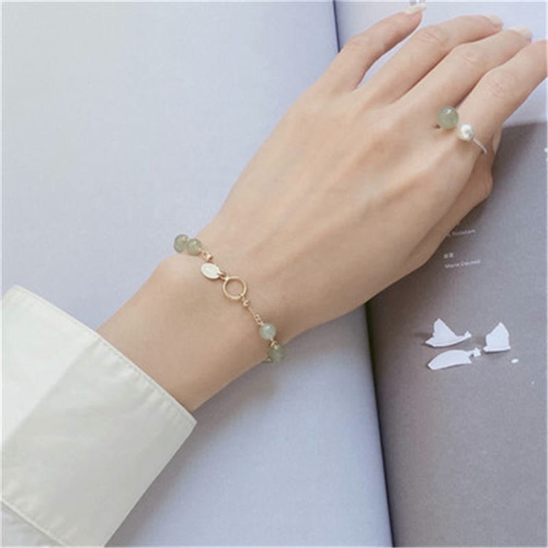 Wear FengShui Unique Natural Hetian Jade 14K Gold filled Luck Beaded Bracelet