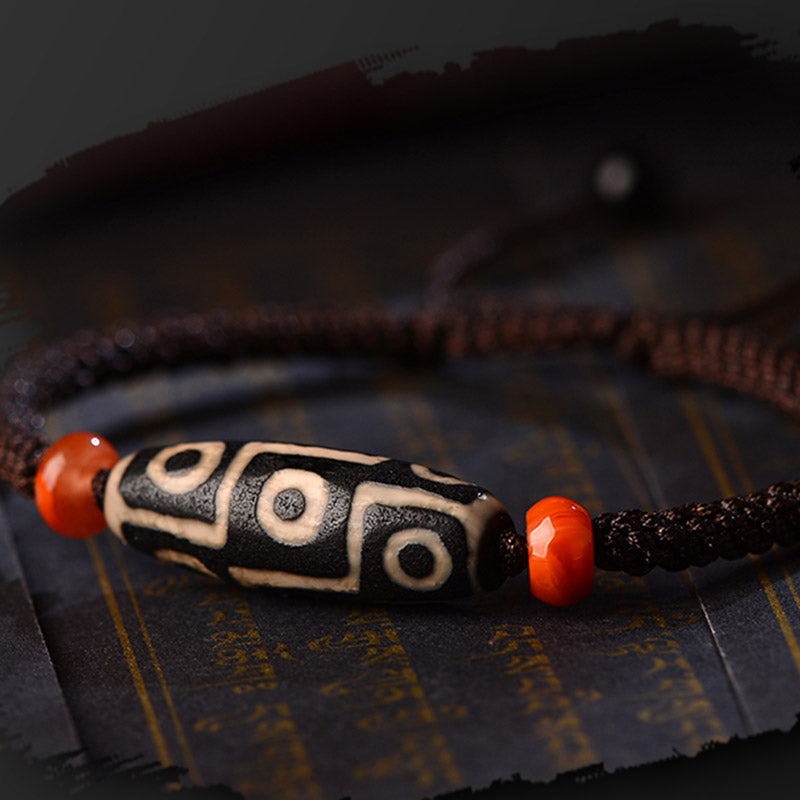 Wear FengShui Tibetan Nine-Eye Dzi Bead Prosperity String Bracelet