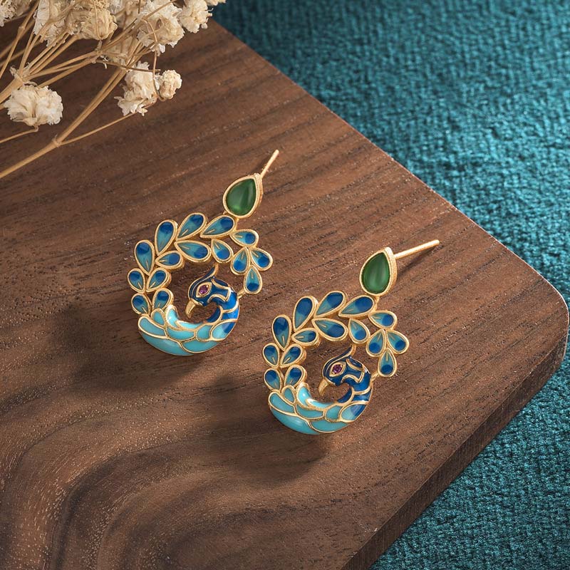 Wear FengShui Natural White Peacock Green Agate Fortune Earrings