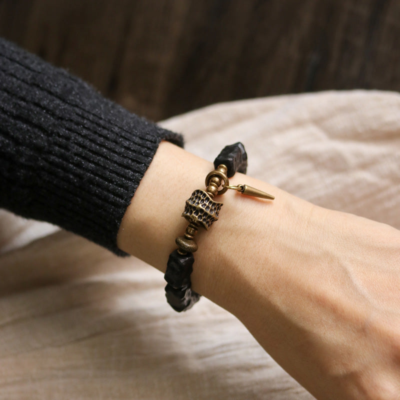 Wear FengShui Ebony Wood Copper Balance Protection Couple Bracelet