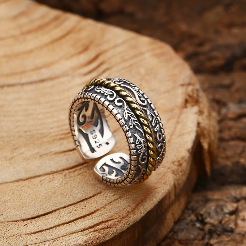 Wear FengShui 925 Sterling Silver Tang Dynasty Flower Design Luck Adjustable Ring
