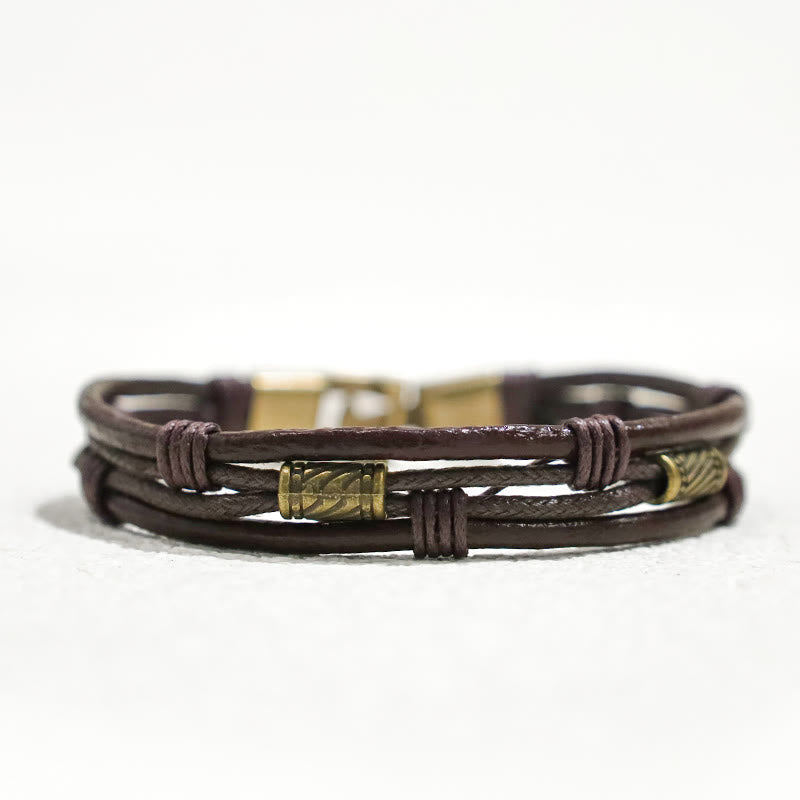 Wear FengShui Vintage Leather Wrist Band Brown Rope Layered Bracelet Bangle